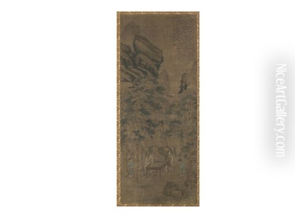 Landscape With Pine Trees And Figure Oil Painting by Lan Ying