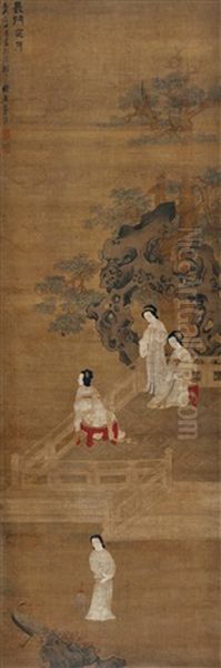 Beauties Under Moonlight Oil Painting by Lan Ying