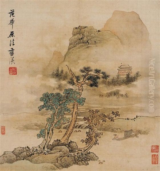 Landscape In Fankuan's Style Oil Painting by Lan Ying