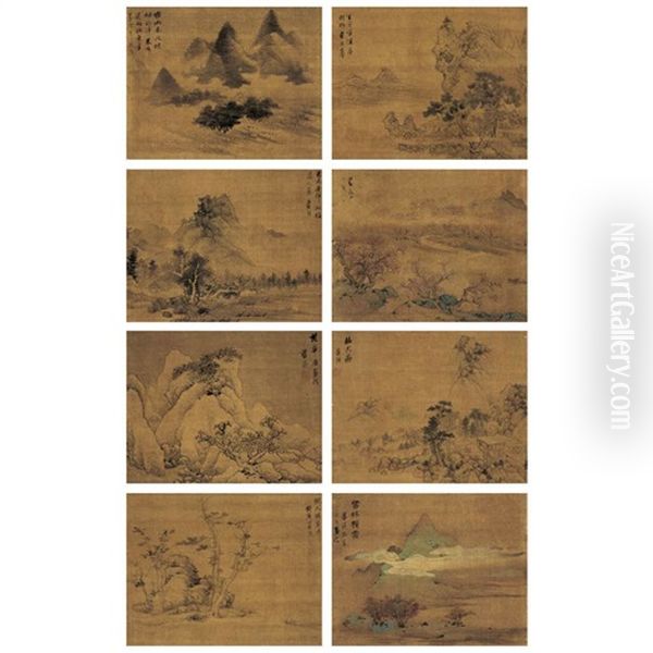 Landscape Paintings After Masters In Yuan Dynasty (4 Works) Oil Painting by Lan Ying