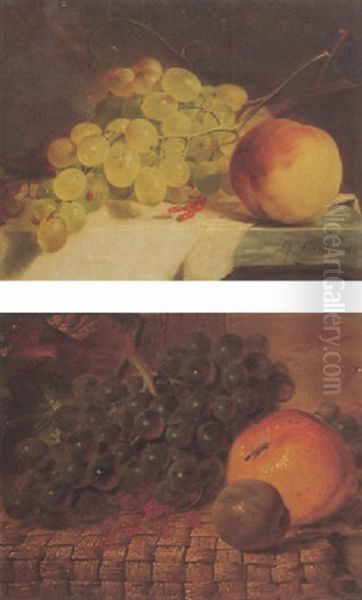 Still Life With Grapes And A Peach Oil Painting by George Lance