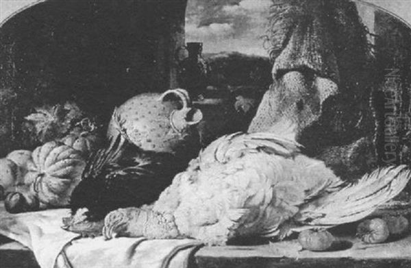 Still Life With Fruit And A Fowl Oil Painting by George Lance