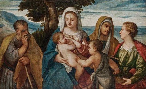 Madonna And Child With Saints John The Baptist, Joseph, Anne And Elizabeth Oil Painting by Polidoro De Renzi