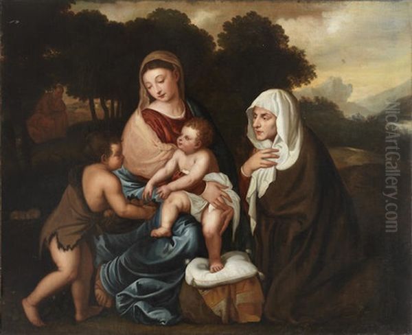 The Holy Family With Saint John The Baptist And Saint Elizabeth Oil Painting by Polidoro De Renzi