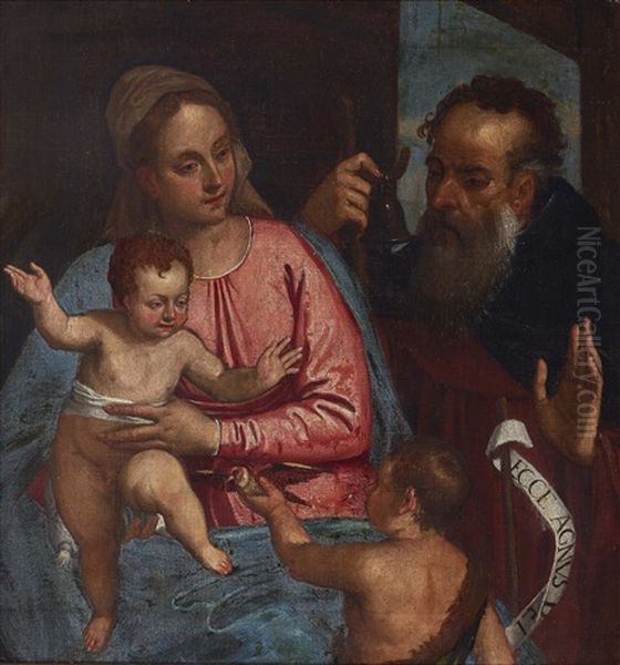 The Holy Family With St. John The Baptist Oil Painting by Polidoro De Renzi