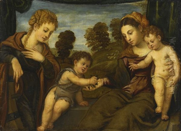 Madonna And Child With Saints Catherine And The Infant John The Baptist Oil Painting by Polidoro De Renzi