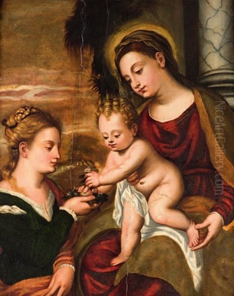 Madonna Con Bambino E Santa Dorotea Oil Painting by Polidoro De Renzi