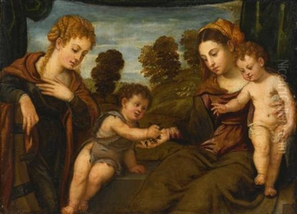 Madonna And Child With Saint Catherine And The Infant Saint John The Baptist Oil Painting by Polidoro De Renzi