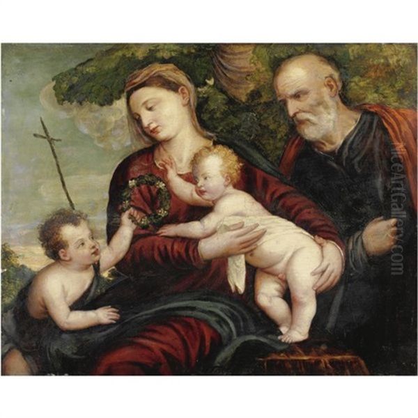 Sacra Famiglia Con San Giovannino Oil Painting by Polidoro De Renzi