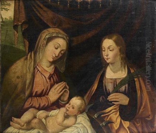 Vierge A L'enfant Avec Sainte Catherine D'alexandrie Oil Painting by Polidoro De Renzi