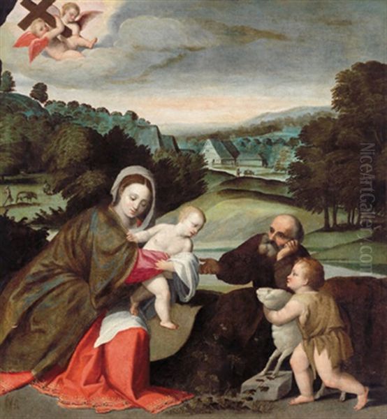 La Sacra Famiglia Con Il San Giovannino Oil Painting by Polidoro De Renzi