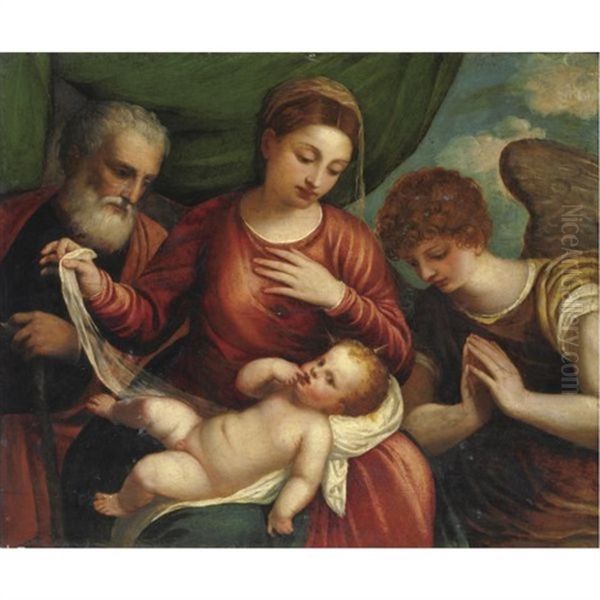 Sacra Famiglia Con San Giovannino Oil Painting by Polidoro De Renzi