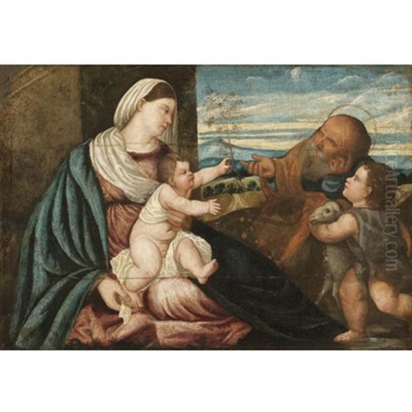 The Holy Family With The Infant Saint John The Baptist Oil Painting by Polidoro De Renzi