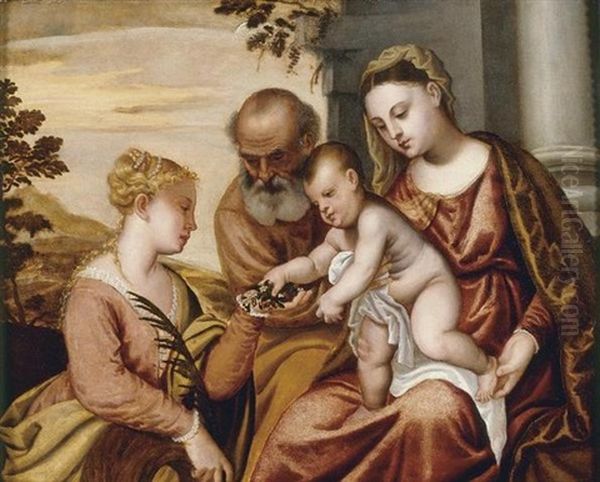 Holy Family With Saint Catherine Oil Painting by Polidoro De Renzi