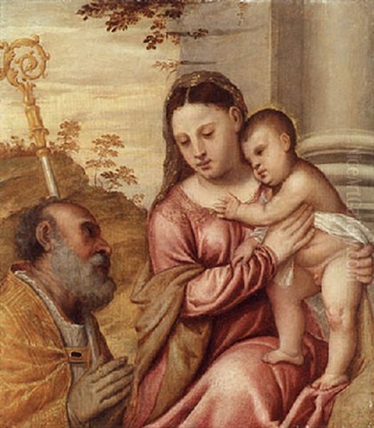 The Madonna And Child Appearing To A Bishop Oil Painting by Polidoro De Renzi