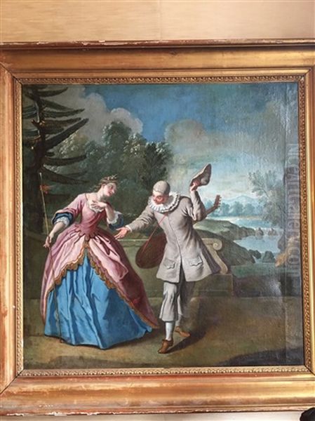 La Bergere Et Le Joueur De Mandoline Oil Painting by Nicolas Lancret
