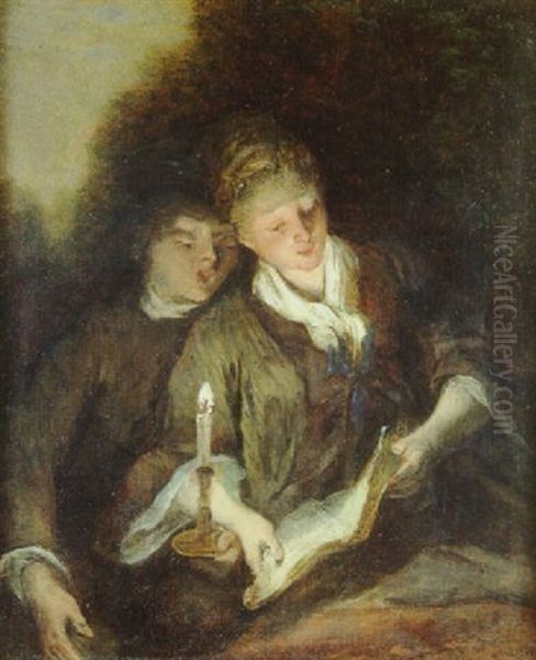 La Lecture A La Bougie Oil Painting by Nicolas Lancret