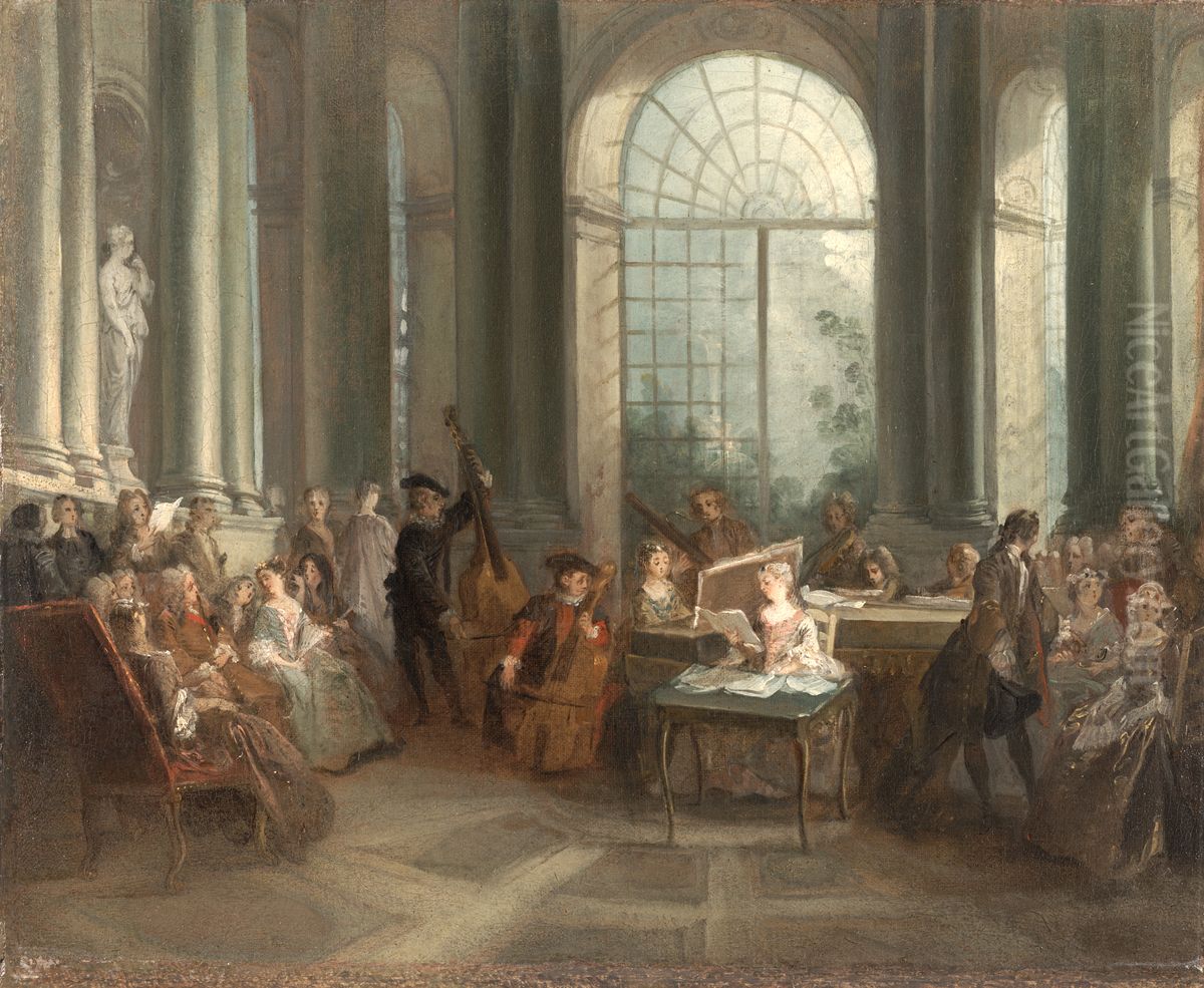 Concert In The Oval Salon Of Pierre Crozat's Chateau At Montmorency Oil Painting by Nicolas Lancret