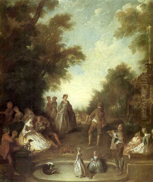 A Dance Between Two Fountains Oil Painting by Nicolas Lancret