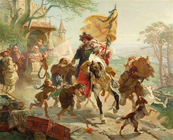 Der Belohnte Retter Oil Painting by Albert Landerer