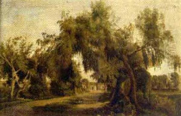 Camino Con Pirules (entrada De Hacienda) Oil Painting by Eugenio Landesio