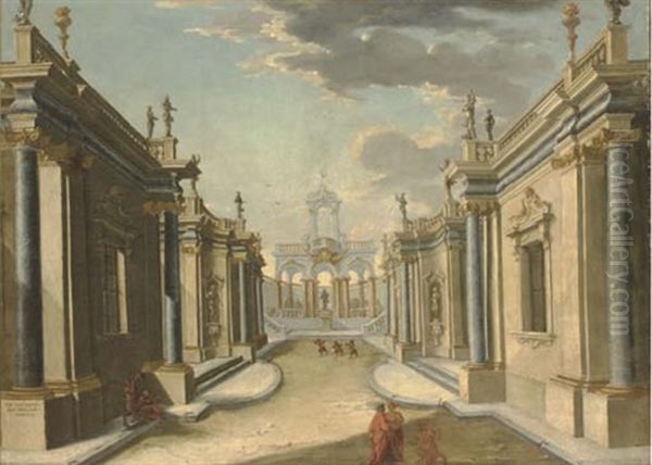 An Architectural Fantasy With The Daughters Of Minyas From Ovid's Metamorphoses Oil Painting by Antonio Giuseppe Landi