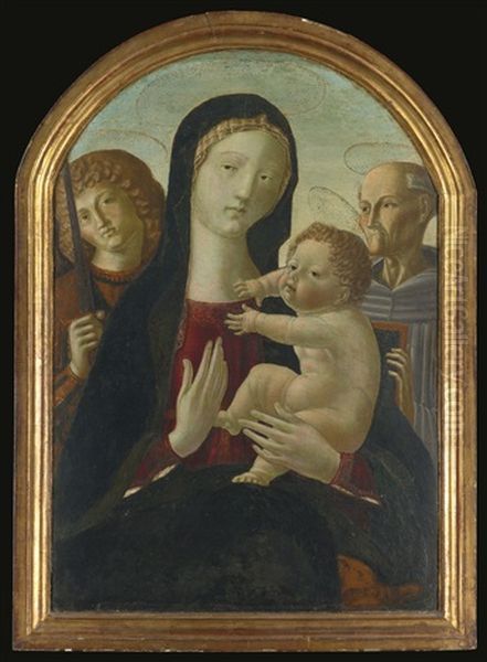 Madonna And Child With Saints Michael And Bernardino Of Siena (collab. W/workshop) Oil Painting by Neroccio di (Neroccio da Siena) Landi