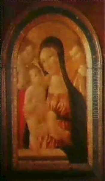 La Madonna Col Bambino E Due Angeli Oil Painting by Neroccio di (Neroccio da Siena) Landi