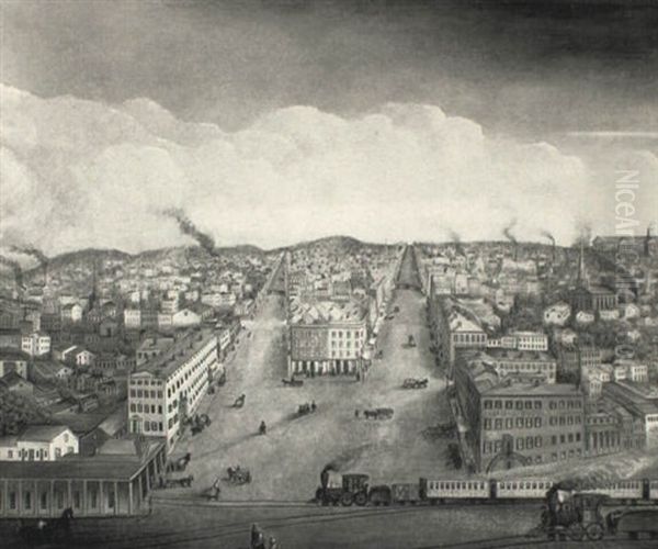 Townscape Of Utica, New York Oil Painting by John Landis