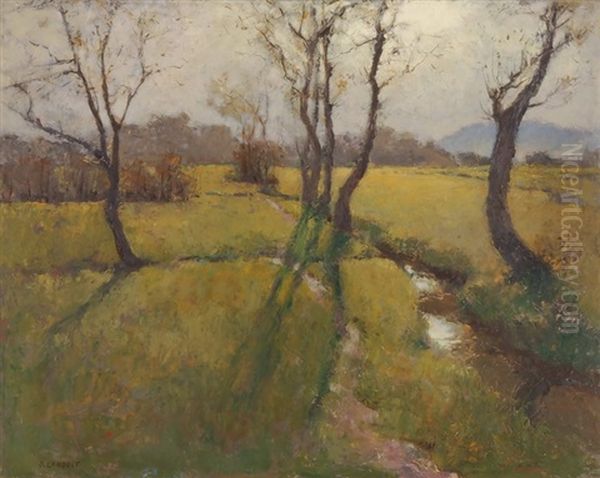 Wiesenlandschaft Mit Baumen Und Bachlein Oil Painting by Otto Landolt