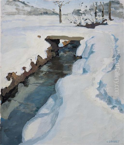 Luzern - Wurzenbach Im Schnee Oil Painting by Otto Landolt