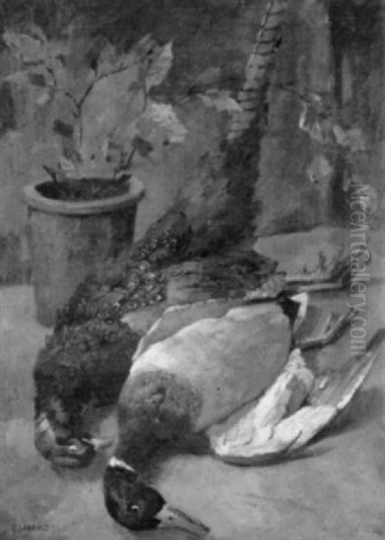 Stilleben Mit Fasan, Ente Und Herbstlaub Oil Painting by Otto Landolt