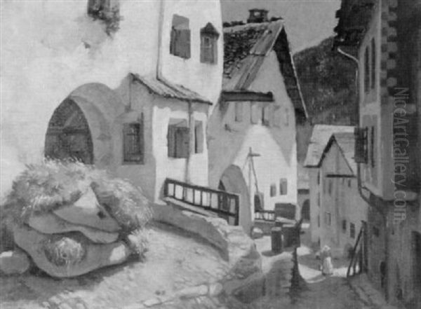 Engadiner Gebirgsdorf Im Sonnenschein Oil Painting by Otto Landolt