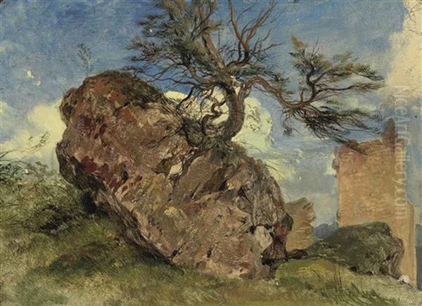 Rock And Tree (study) Oil Painting by Sir Edwin Henry Landseer