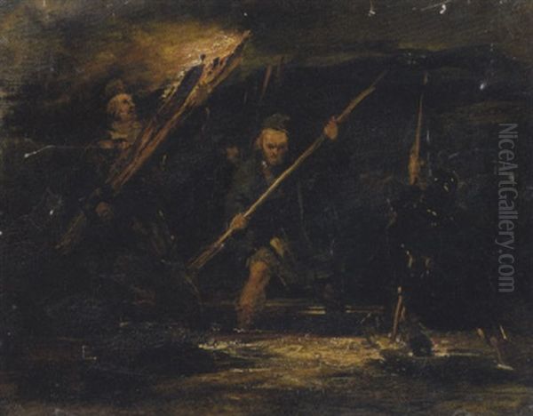 Spearing Salmon By Torchlight Oil Painting by Sir Edwin Henry Landseer