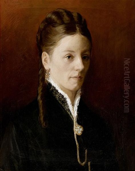 Portrait Einer Jungen Dame In Schwarz Mit Einem Medaillon Oil Painting by C. J. van Landuyt