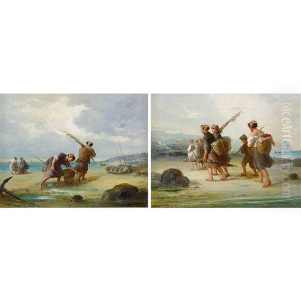 Fischerinnen Am Strand. Gegenstucke Oil Painting by Francois-Louis Lanfant