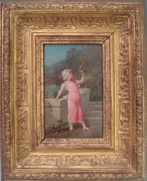 Petite Fille A L'oiseau Oil Painting by Francois-Louis Lanfant