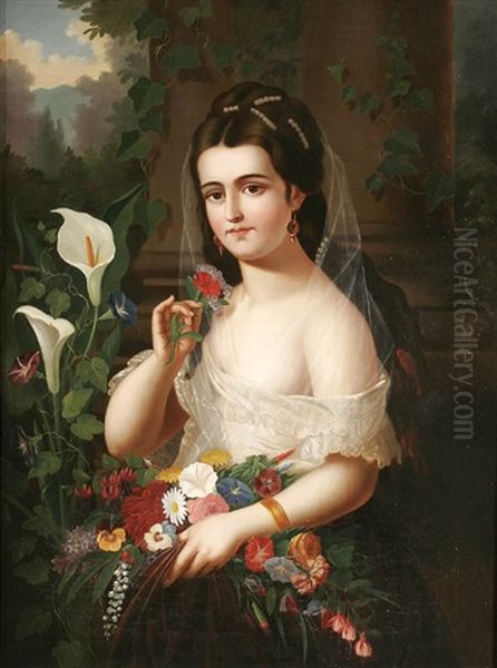 A Spring Beauty Oil Painting by Francois-Louis Lanfant