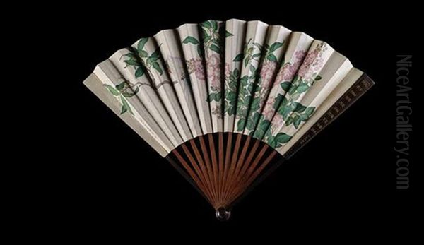 Feiner Facher Mit 'huanghuali'-stegen Und Malerei (recto/verso) Oil Painting by  Lang Shining (Giuseppe Castiglione)