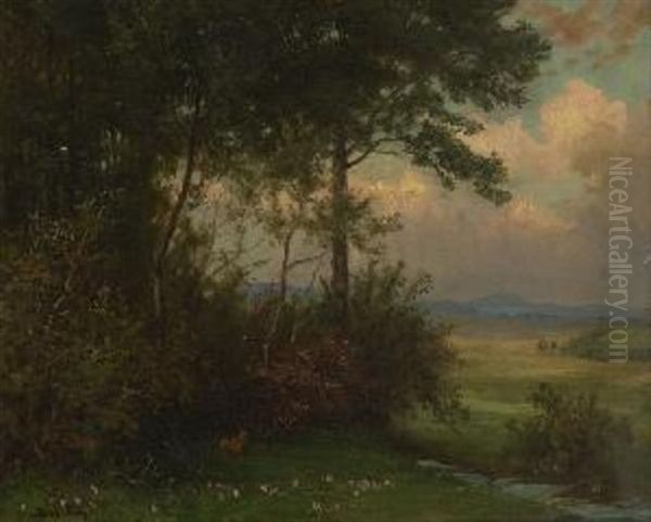 Abendstimmung Am Waldrand Oil Painting by Albert Lang