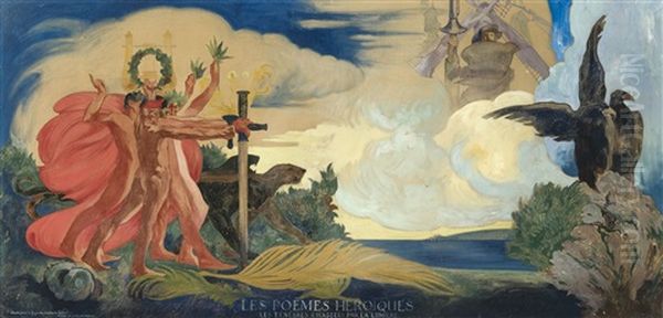 Les Poemes Heroiques - Les Tenebres Chassees Par La Lumiere Oil Painting by Maurice Langaskens