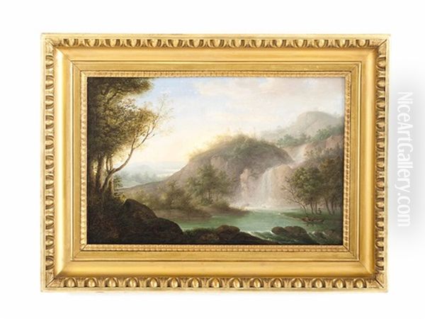 Weite Landschaft Mit Wasserfall Und Personenstaffage Oil Painting by Antoni Lange