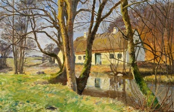 Molle(?)ase Ved Jyderup. Das Mollerhaus In Jyderup (zealand) Oil Painting by Olaf Viggo Peter Langer