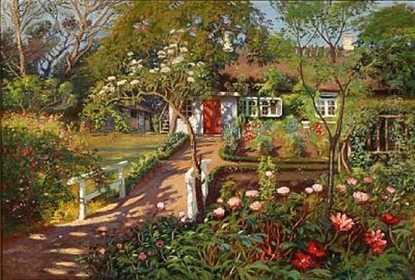 Det Lave Hus. Hellebaek Oil Painting by Olaf Viggo Peter Langer