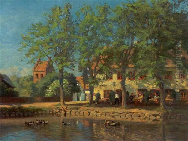 Sollerod Gadekaer Oil Painting by Olaf Viggo Peter Langer