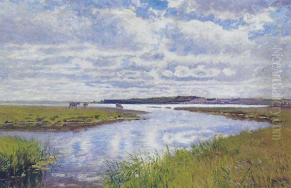 Gronne Enge Ved Jaegerspris Oil Painting by Olaf Viggo Peter Langer