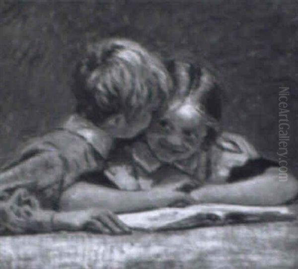 Kunstnerens Born Oil Painting by Olaf Viggo Peter Langer