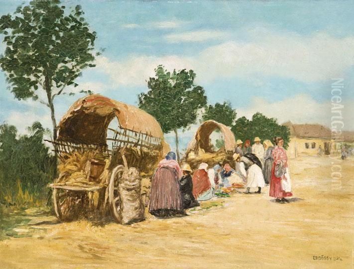 Piaci Jelenet Oil Painting by Erdossy Bela