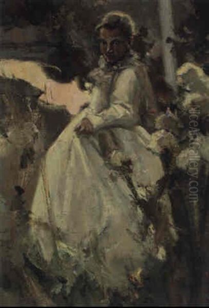 Madchen In Weisem Kleid Oil Painting by Arthur Langhammer